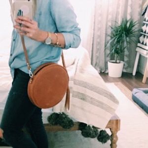 Suntan Round Crossbody Purse with Tassel